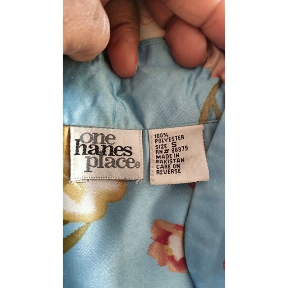 Vintage One Hanes Place Kaftan Dress Housecoat Sz Small Blue Floral Cottagecore - Picture 9 of 9